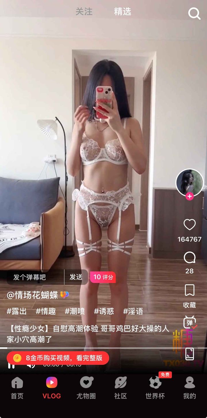 竖屏播放页红色按钮为8金币购买视频看完整版，底栏VLOG选中